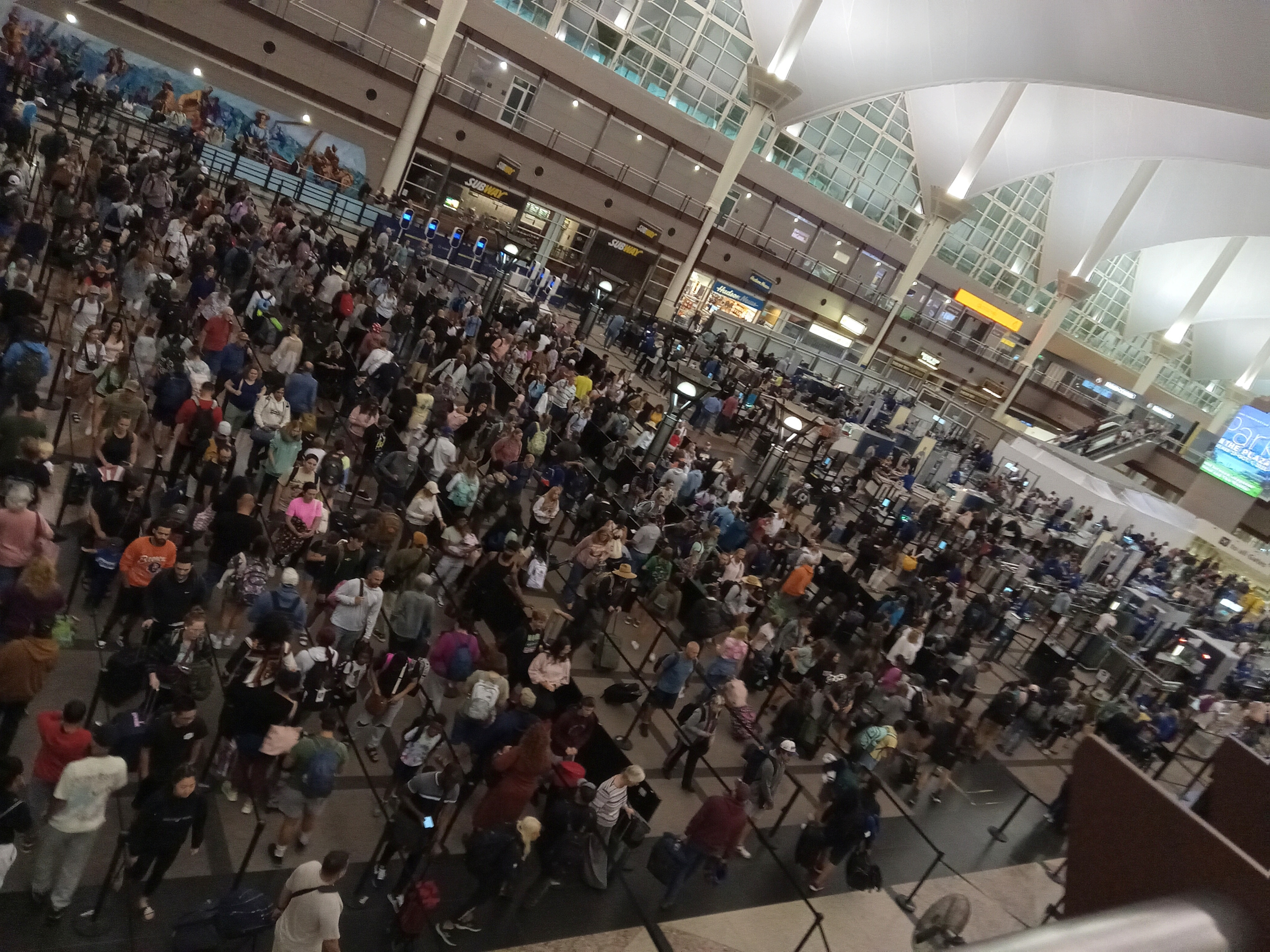 Denver International Airport security check line.